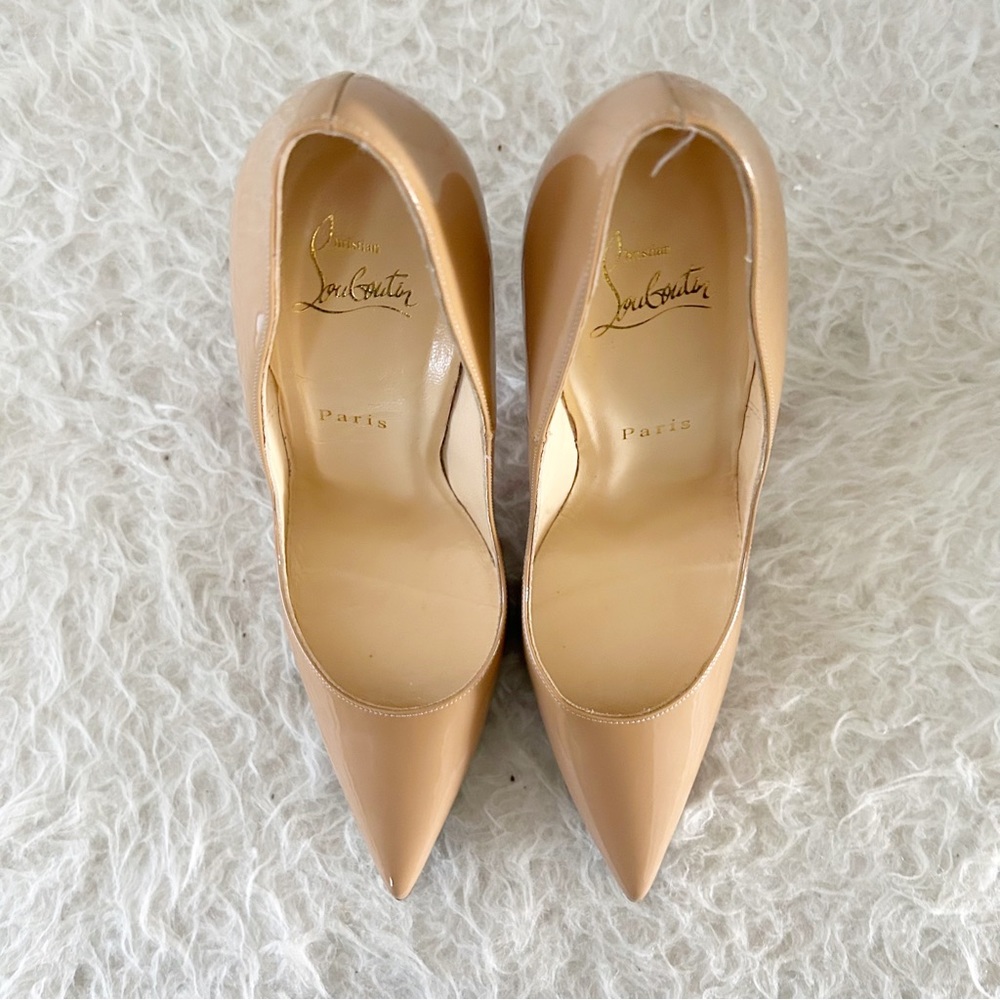 Christian Louboutin So Kate Tan Nude Patent Leather Pointed Toe Heels Size EU 39 - Picture 7 of 13